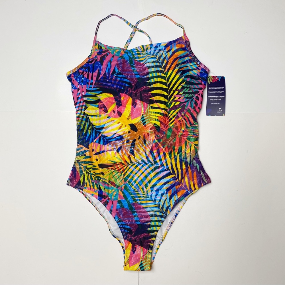 Avva Sport One Piece Tropical Print Swimsuit NWT